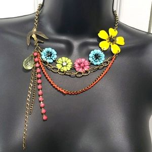 "Hummingbird in the Garden" Bold Statement Necklace